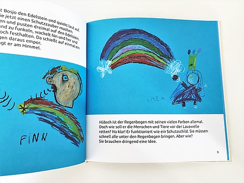 Seite 9 des Kinderbuches Der magische Edelstein zeigt eine Prinzessin und einen Regenbogen